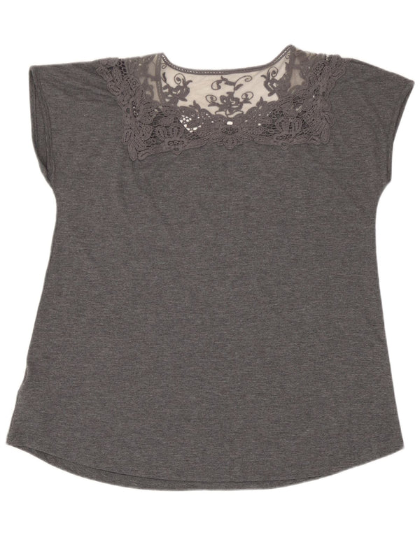 Marks & Spencer Damen-Blusenoberteil, UK-Größe 44, Größe L, grau, geblümt, Polyester