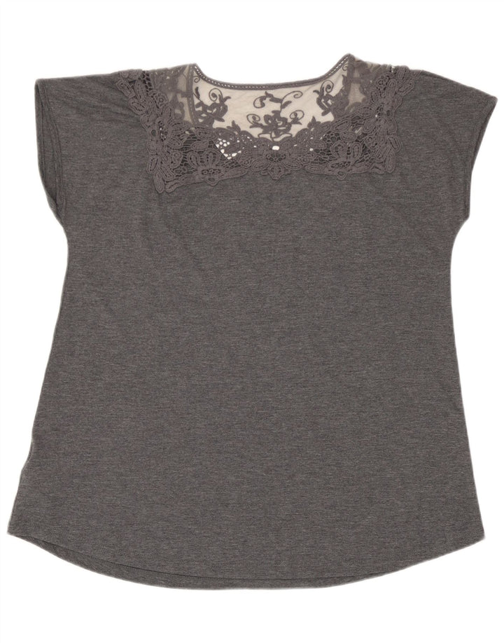 Marks & Spencer Damen-Blusenoberteil, UK-Größe 44, Größe L, grau, geblümt, Polyester