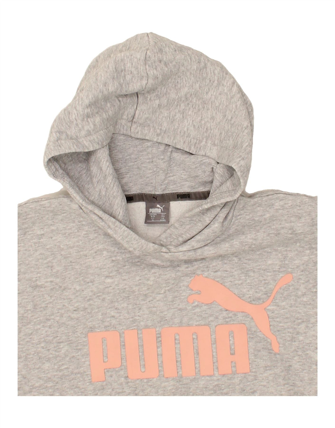 PUMA Girls Graphic Crop Hoodie Jumper 9-10 Years Grey Cotton Vintage Puma and Second-Hand Puma from Messina Hembry 