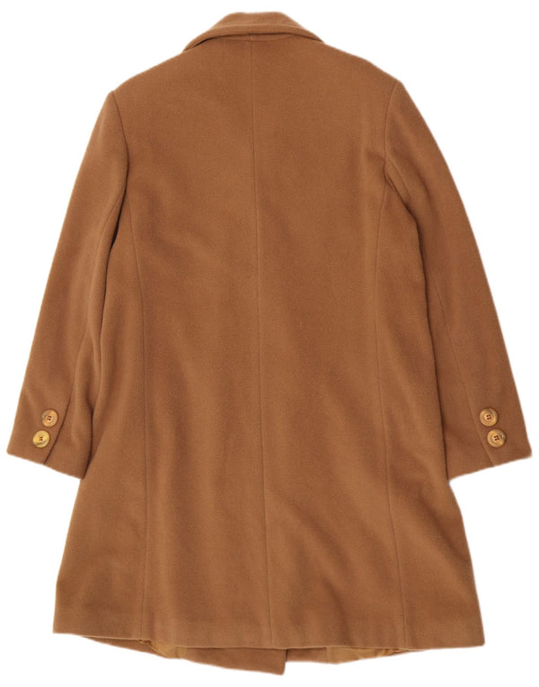 Cappotto doppiopetto vintage da donna UK 12 in lana marrone medio