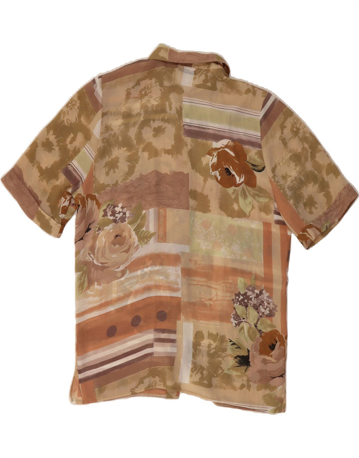 VINTAGE Womens Short Sleeve Shirt Blouse UK 16 Large Brown Patchwork Vintage Vintage and Second-Hand Vintage from Messina Hembry 