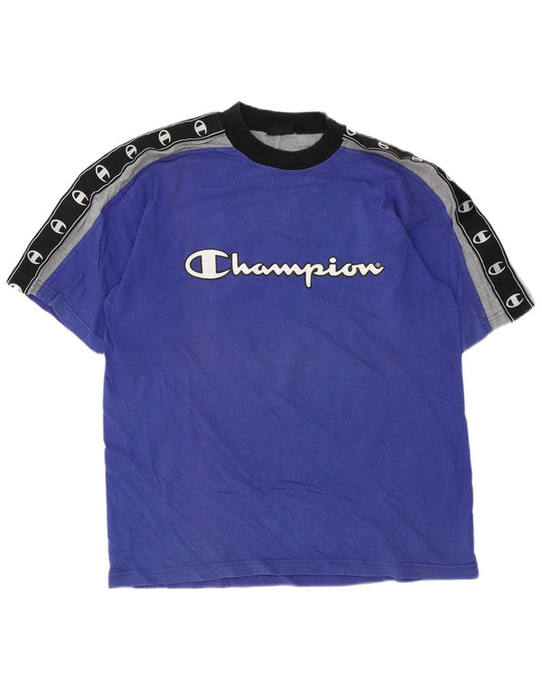 Champion Mens Graphic T-Shirt Top Large Blue Colourblock Cotton