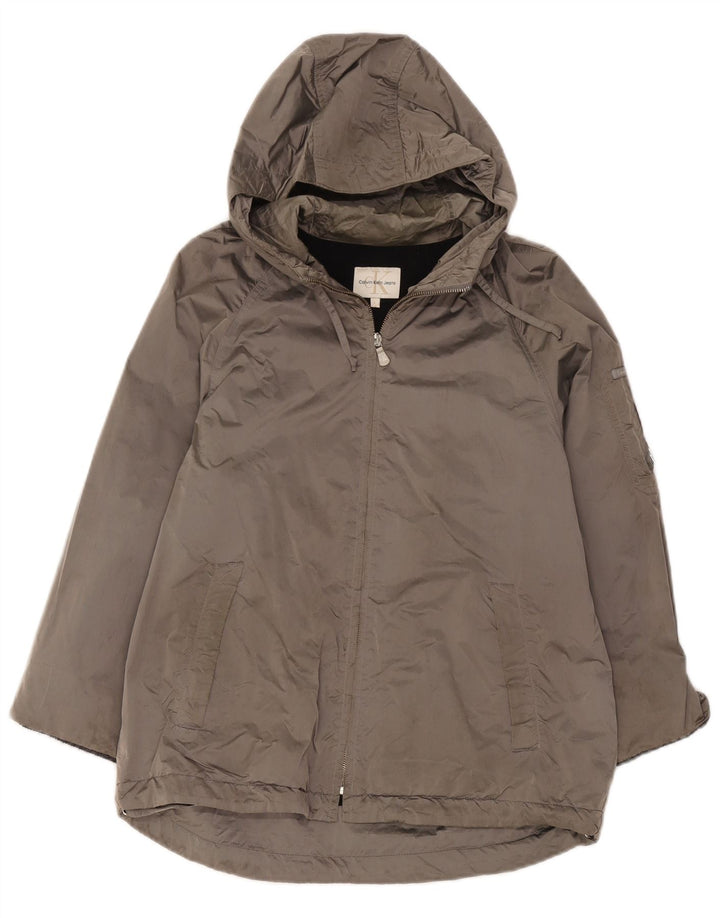 Calvin Klein Womens Hooded Windbreaker Jacket UK 16 Large Grey Polyamide