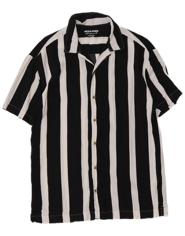 Jack & Jones Mens Short Sleeve Shirt Medium Black Striped Viscose