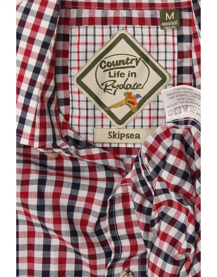 RYDALE Mens Short Sleeve Shirt Medium Burgundy Check Polyester Vintage Rydale and Second-Hand Rydale from Messina Hembry 
