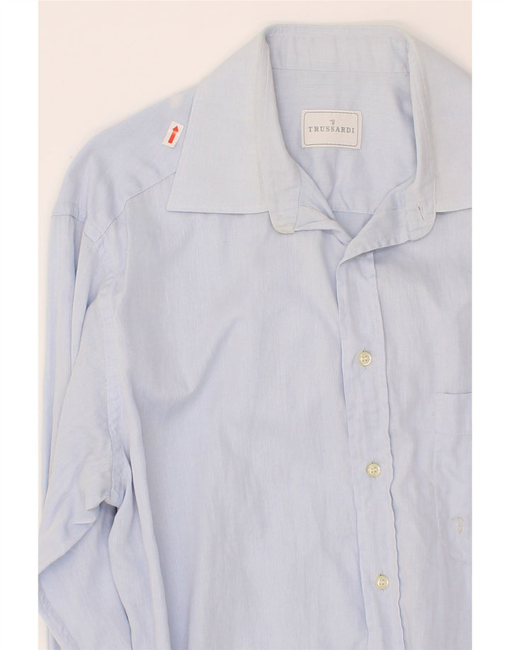 TRUSSARDI Mens Shirt Size 15 1/2 Medium Blue Cotton Vintage Trussardi and Second-Hand Trussardi from Messina Hembry 