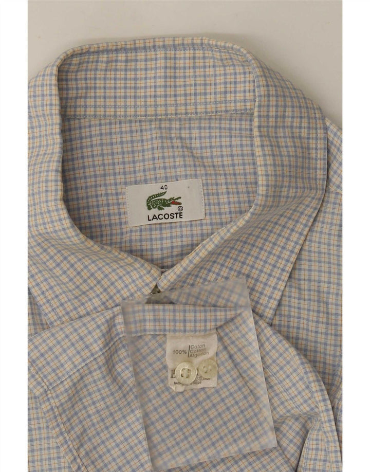Lacoste Mens Short Sleeve Shirt Size 40 Medium Blue Check Cotton