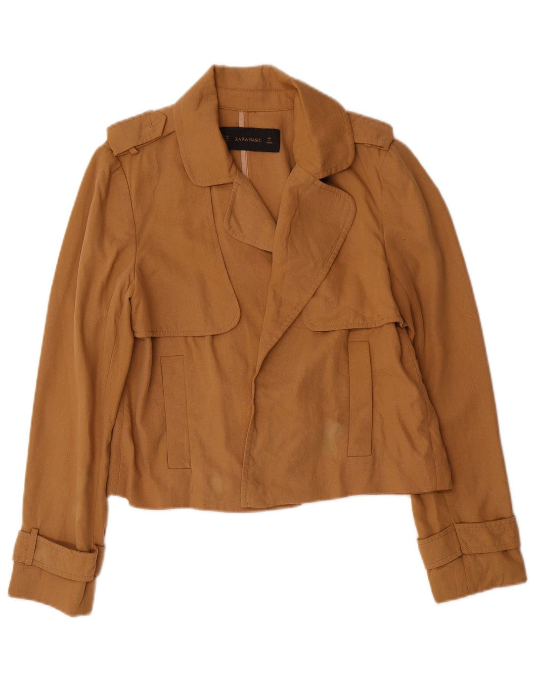 Zara Womens Oversized Crop Open Blazer Jacket UK 6 XS Brun Lyocell