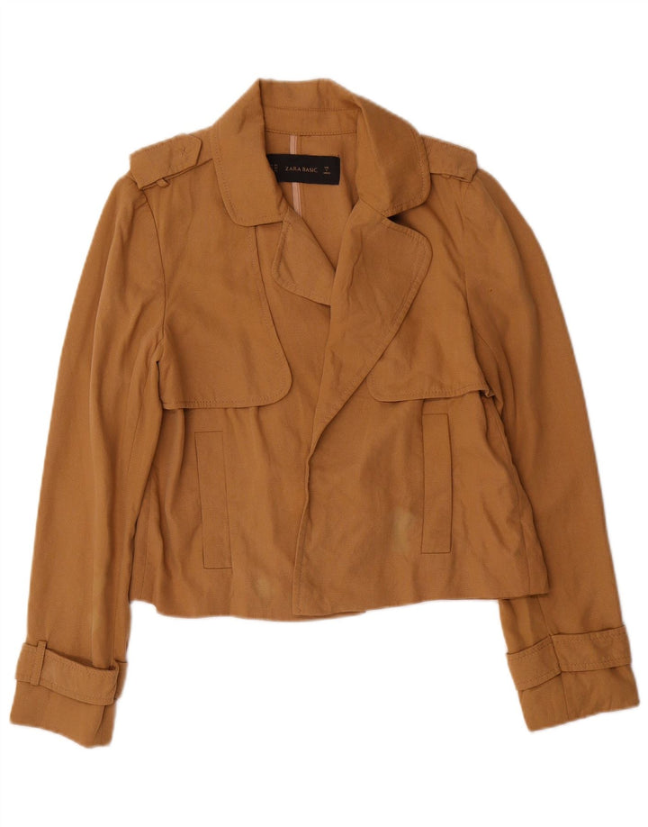 Zara Womens Oversized Crop Open Blazer Jacket UK 6 XS Brun Lyocell