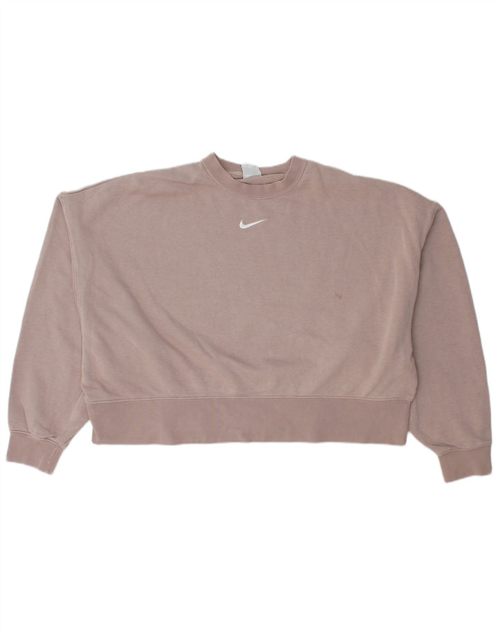 Nike Womens Crop Oversized Sweatshirt Jumper UK 14 Medium Pink Cotton
