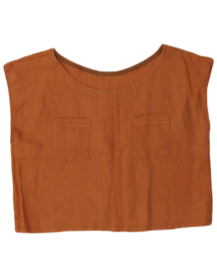 Top corto da donna vintage in camicetta UK 12 marrone medio