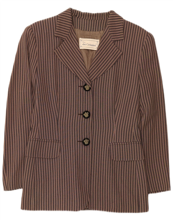 Giacca blazer a 3 bottoni da donna Via Dei Ciclamini UK 10 piccola a righe marroni