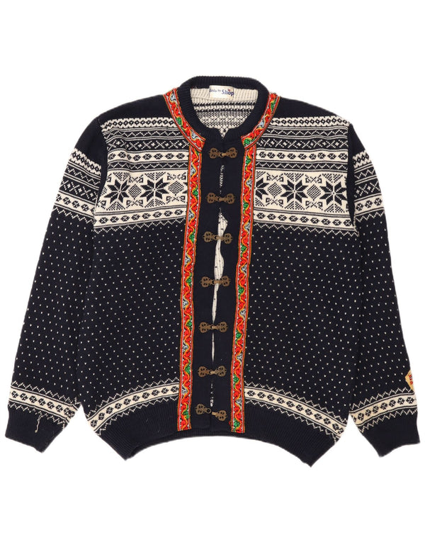 vintage Femme Cardigan Pull UK 20 2XL Bleu Marine Fair Isle