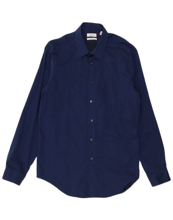 Calvin Klein Mens Slim Fit Shirt UK 16 1/2 Large Navy Blue Cotton