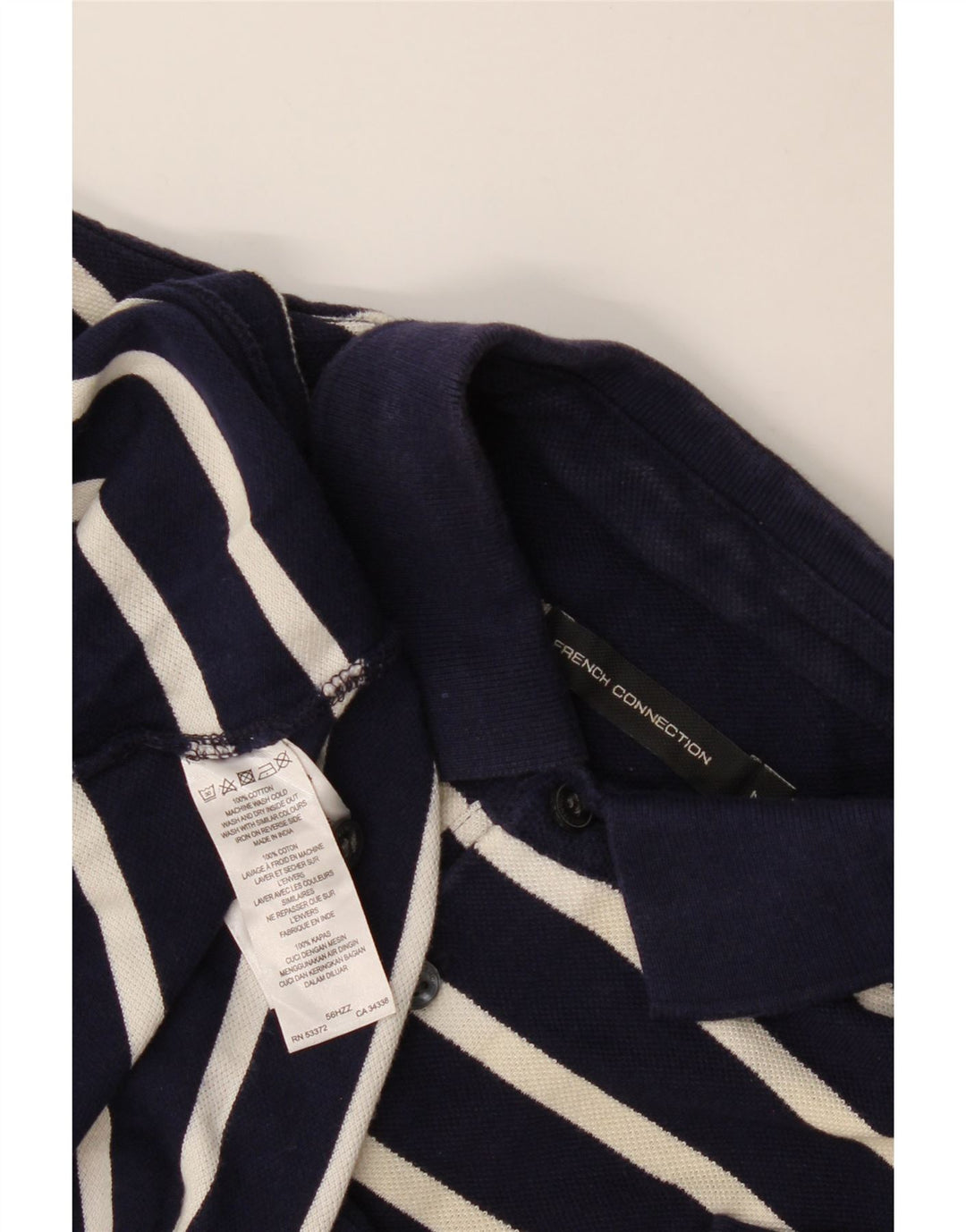 French Connection Mens Polo Shirt Medium Navy Blue Striped Cotton