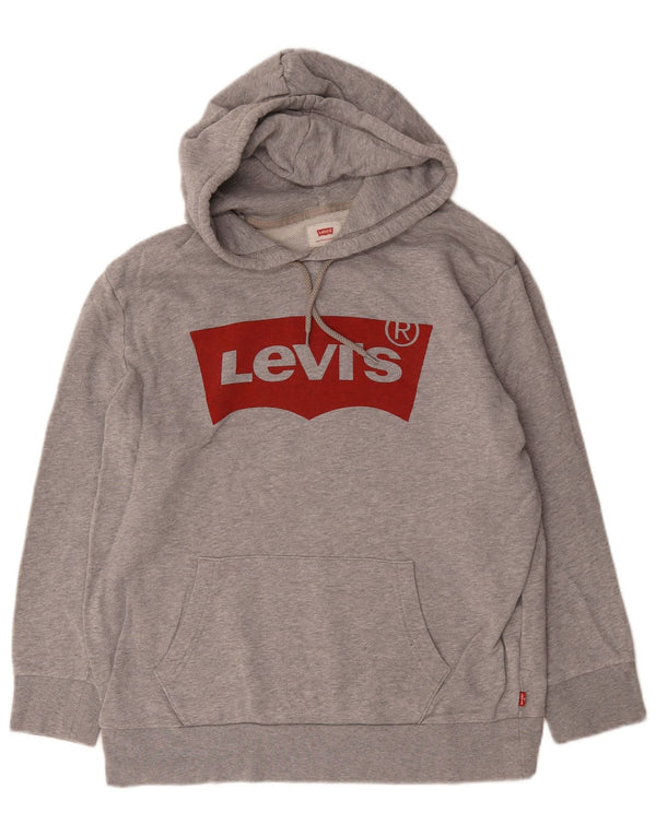 Levi's Womens Graphic Hoodie Jumper UK 16 Large Grey Flecked Cotton