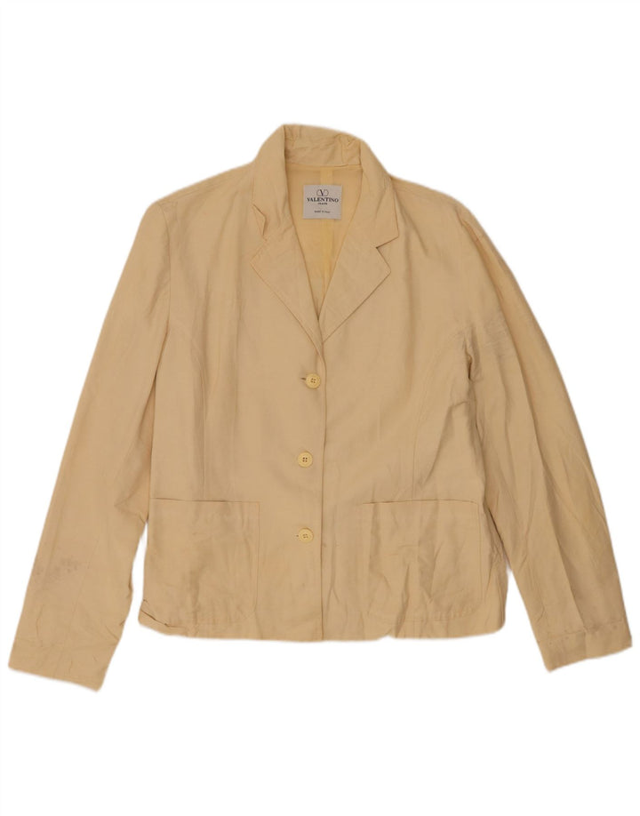 Valentino Womens 3 Button Blazer Jacket IT 40 Small Beige Pinstripe