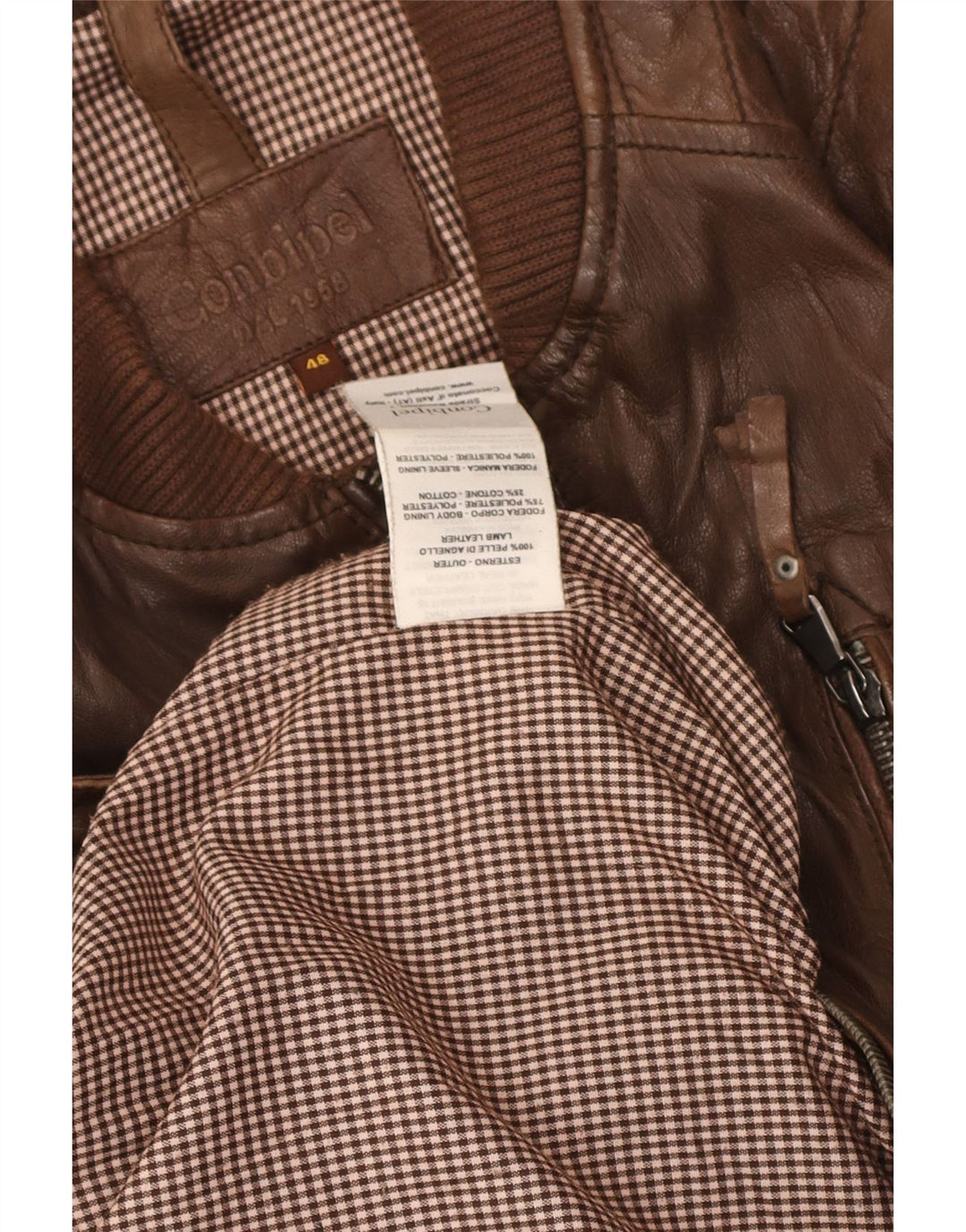 Conbipel Mens Leather Jacket IT 48 Medium Brown Leather