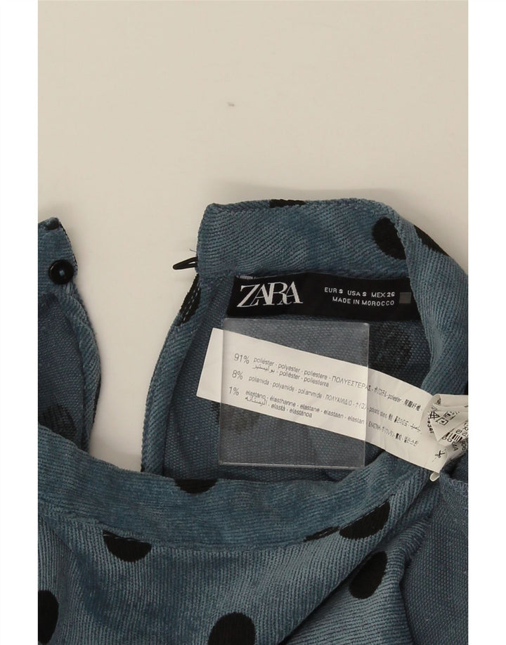 Zara Dame Langærmet Shift Dress UK 10 Small Blue Polka Dot Polyester