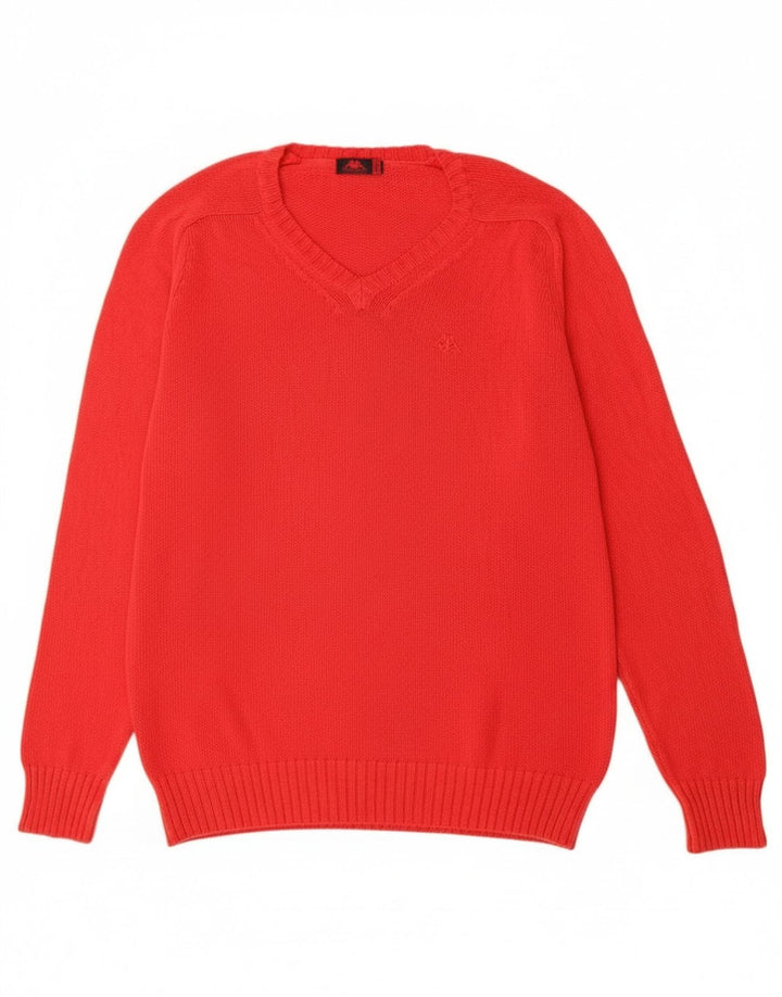 Kappa Herren-Pullover mit V-Ausschnitt aus mittelroter Baumwolle