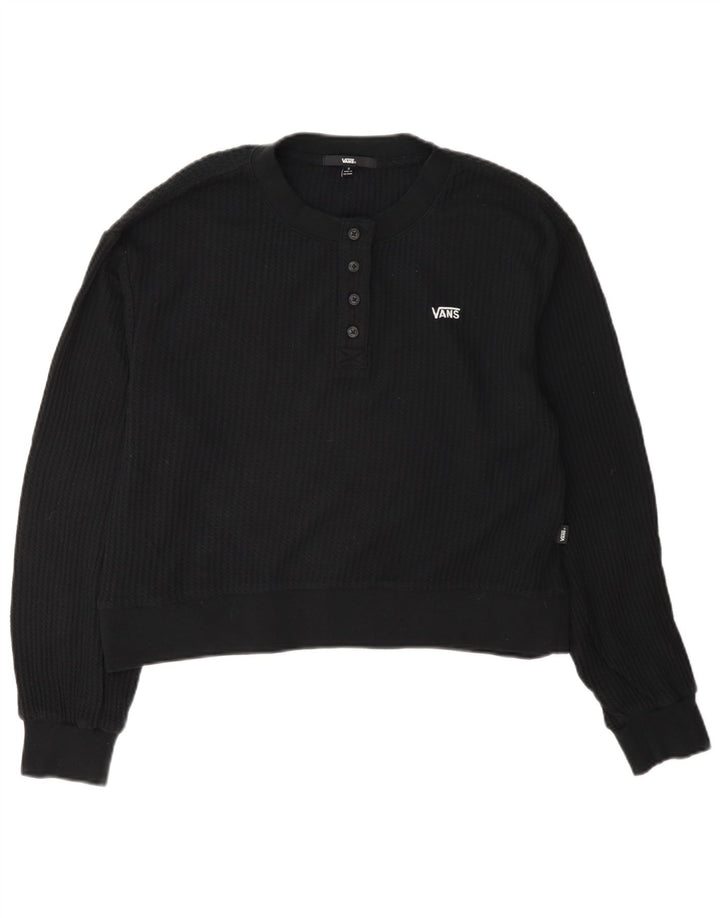 Vans Dame Oversized Crop Button Neck Sweatshirt Jumper UK 10 Small Black