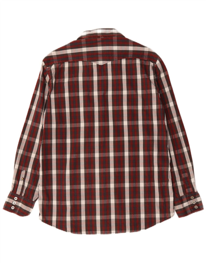 Jack & Jones Mens Shirt Large Burgundy Check Cotton