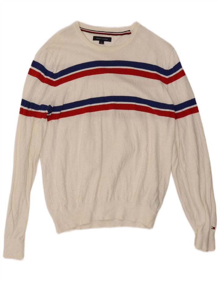 Tommy Hilfiger Mens Crew Neck Jumper Sweater Medium White Colourblock