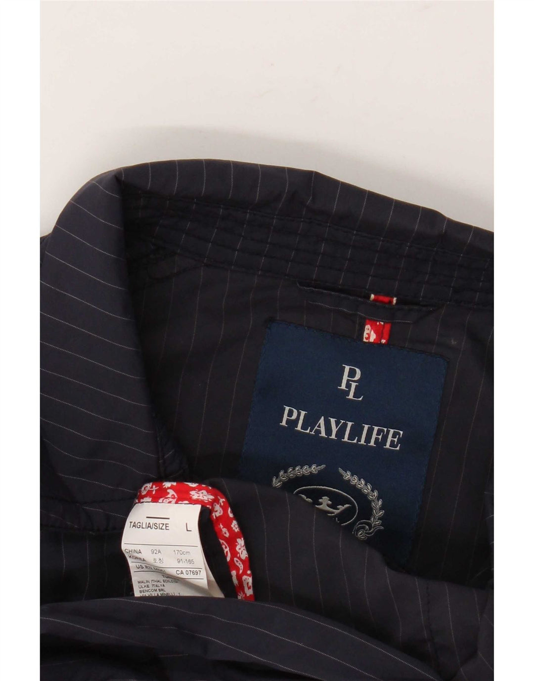 Playlife Womens Bomber Jacket UK 16 Large Bleu Marine Rayé Polyester