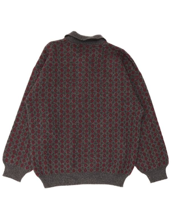 Viky Tricot Herre Polo Neck Jumper Sweater IT 50 Medium Grå Geometrisk