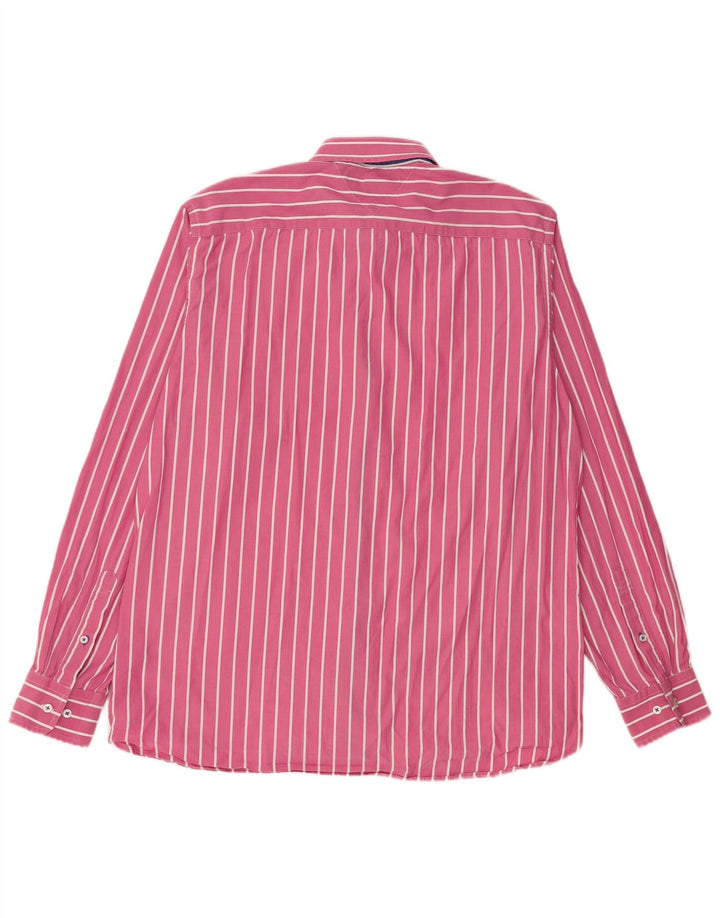 Tommy Hilfiger Mens Custom Fit Shirt Large Pink Striped Cotton