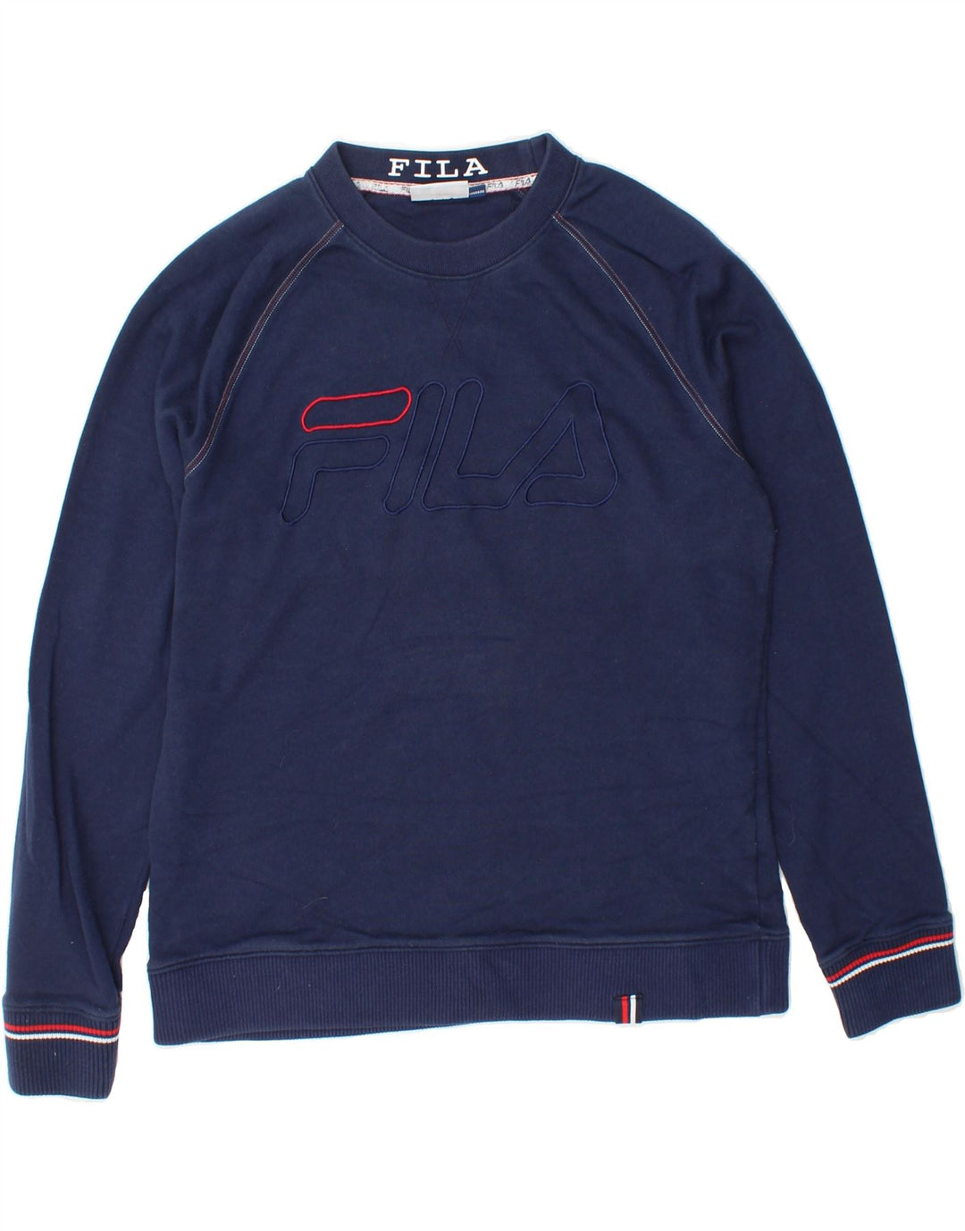 FILA Mens Graphic Sweatshirt Jumper Medium Navy Blue Cotton Vintage Fila and Second-Hand Fila from Messina Hembry 