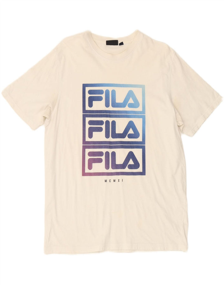 FILA Mens Graphic T-Shirt Top Medium White Cotton Vintage Fila and Second-Hand Fila from Messina Hembry 