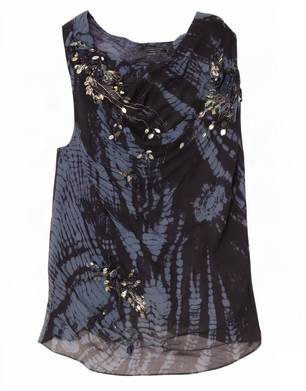 Bluză fără mâneci pentru femei All Saints UK 10 Small Blue Geometric Silk