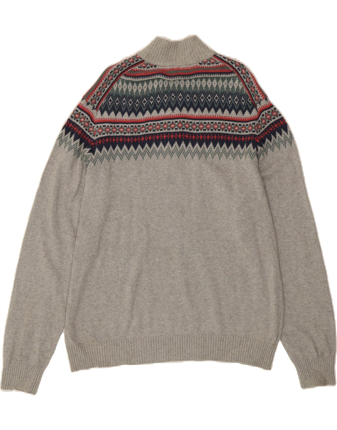IZOD Mens Button Neck Jumper Sweater 2XL Grey Fair Isle Wool Vintage Izod and Second-Hand Izod from Messina Hembry 