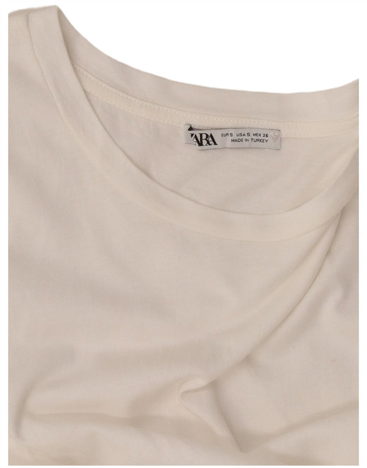 Zara Mujer Crop Blusa Top UK 10 Small Blanco