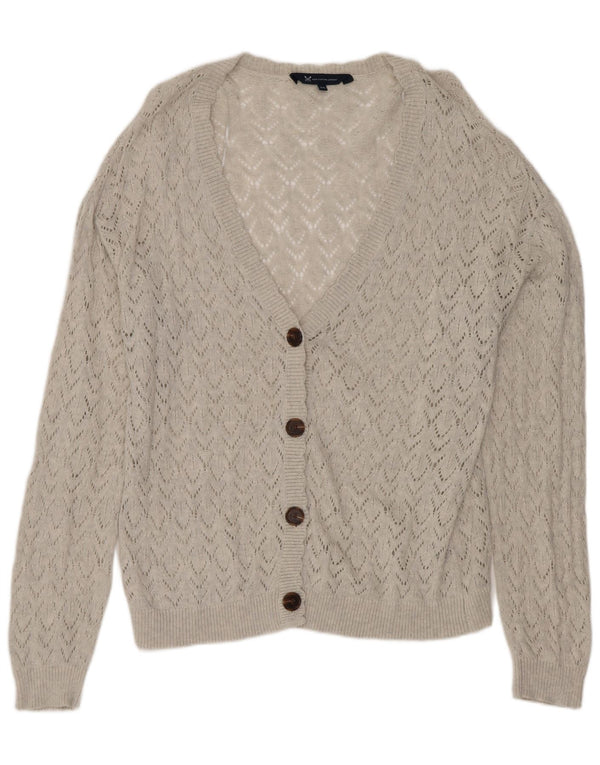 Suéter cardigã feminino grande da Crew Clothing UK 12 algodão cinza médio