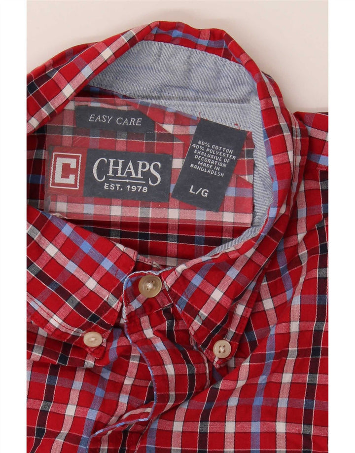 Chaps Mens Short Sleeve Shirt Large Red Check Cotton