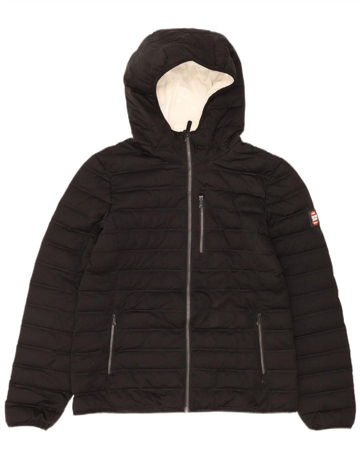 Superdry Womens Hooded Padded Jacket UK 14 Large Black Polyester
