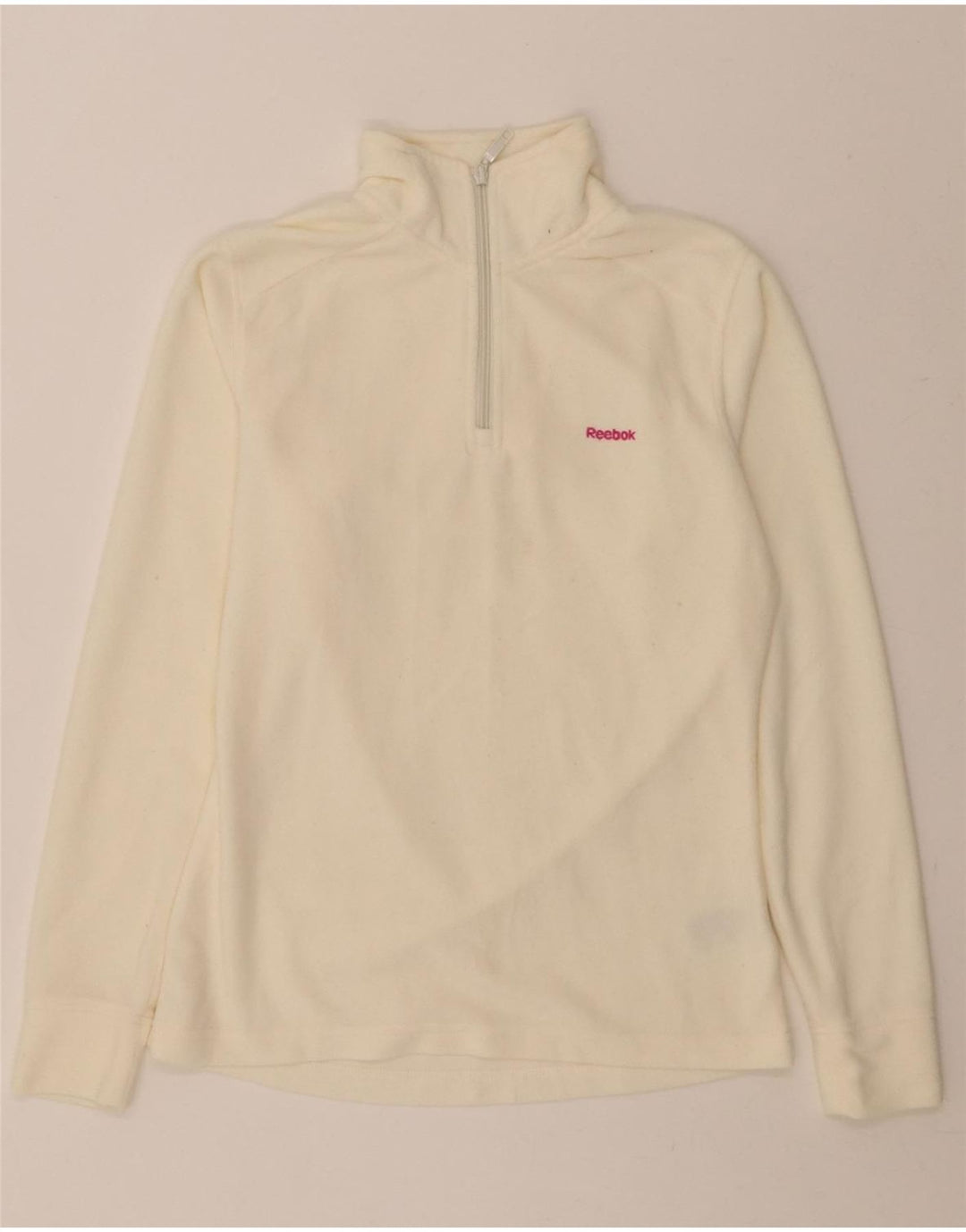 REEBOK Womens Zip Neck Fleece Jumper UK 12 Medium White Polyester Vintage Reebok and Second-Hand Reebok from Messina Hembry 