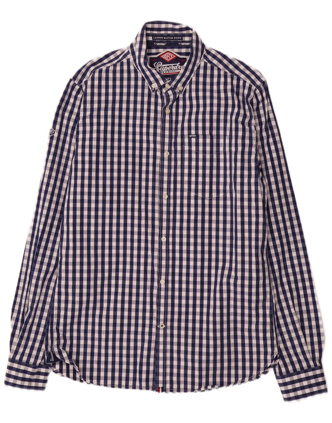 Superdry Chemise Homme Large Bleu Marine Vichy Coton