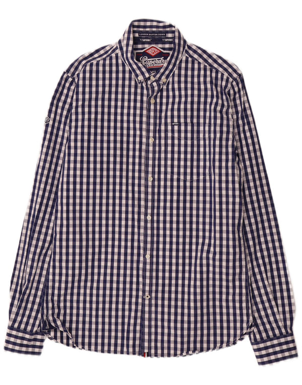 Superdry Mens Shirt Large Navy Blue Gingham Cotton