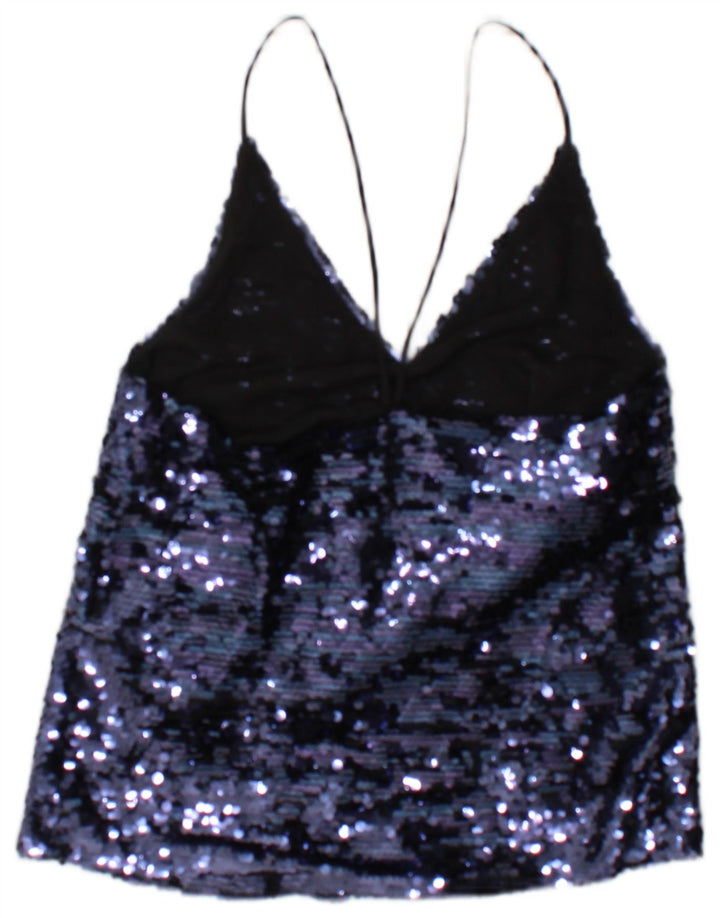 Zara Womens Sequin Cami Top UK 10 Small Blue Polyester