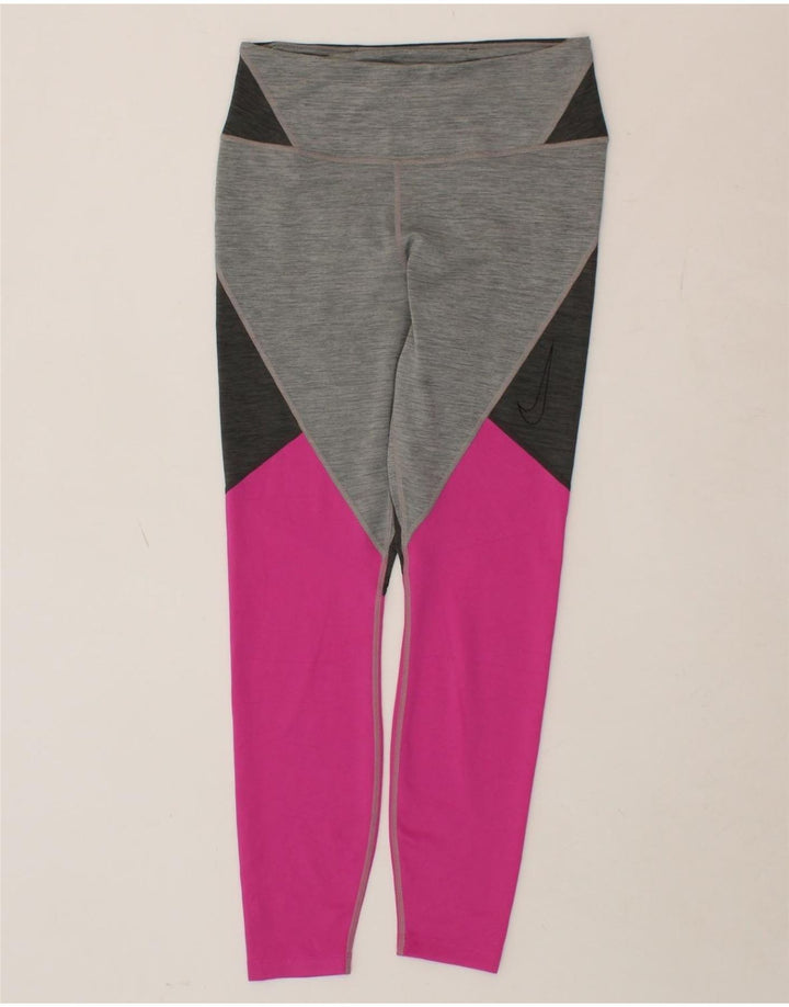 NIKE Womens Dri Fit Crop Leggings UK 14 Medium  Multicoloured Colourblock Vintage Nike and Second-Hand Nike from Messina Hembry 