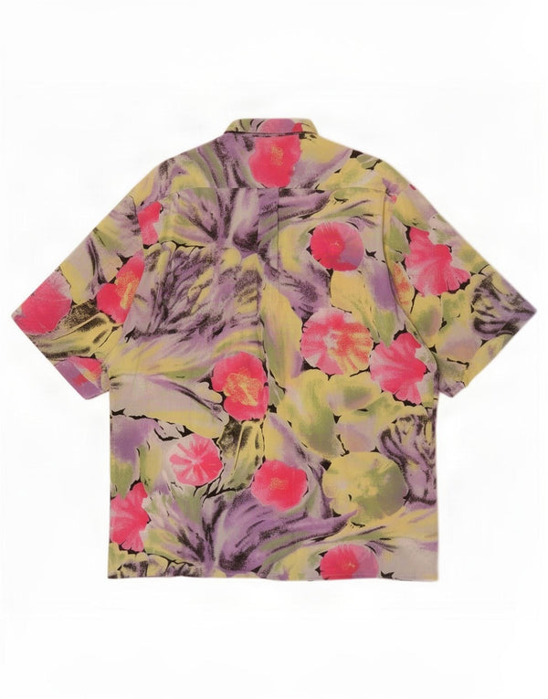 Camisa vintage de manga corta para hombre Viscosa floral multicolor mediana