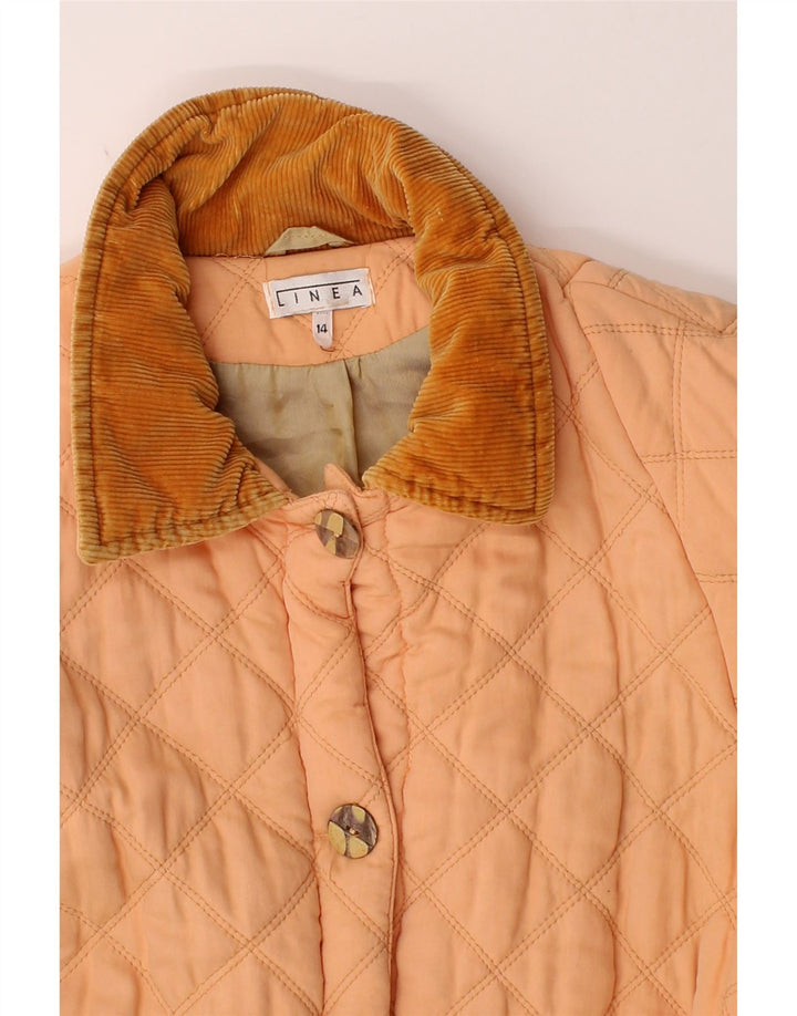 VINTAGE Womens Quilted Jacket UK 14 Large Orange Modal Vintage Vintage and Second-Hand Vintage from Messina Hembry 