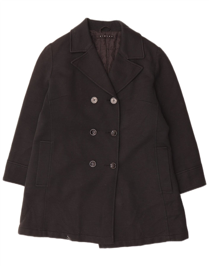 Sisley Dame Dobbeltradet Frakke UK 14 Medium Sort