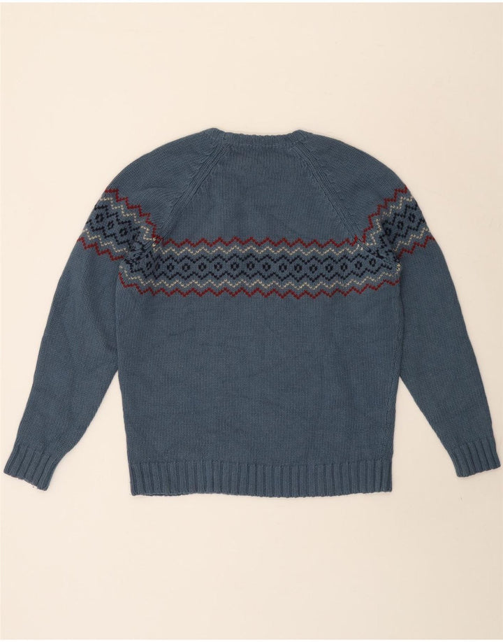 Massimo Dutti Mens Crew Neck Jumper Sweater Large Blue Fair Isle Wool