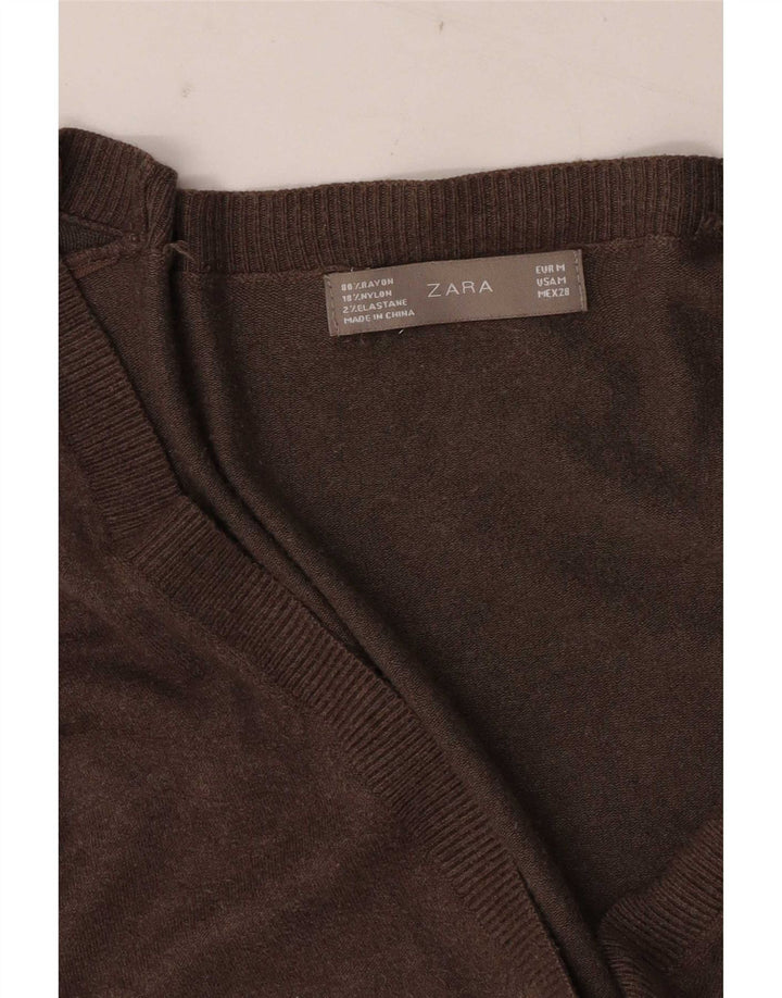 Zara Womens Cardigan Sweater UK 12 Medium Brown Rayon