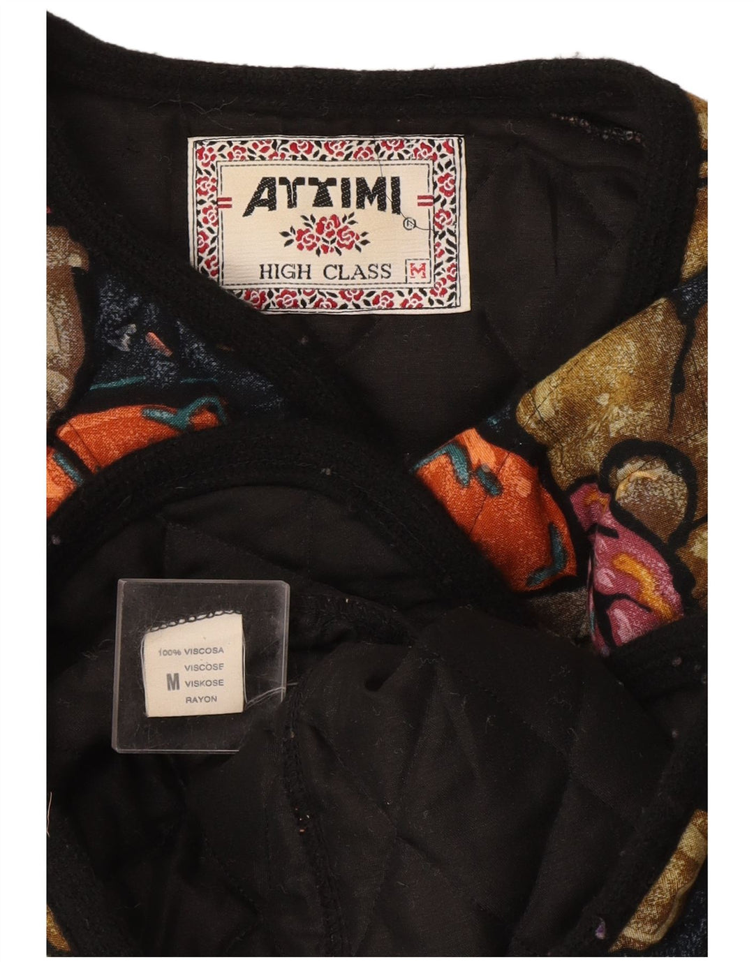 Vintage Damen Steppjacke UK 14 Medium Mehrfarbig Blumen Viskose