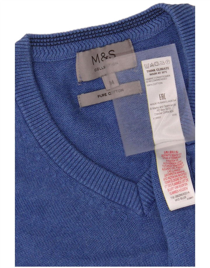 MARKS & SPENCER Mens V-Neck Jumper Sweater Medium Blue Cotton